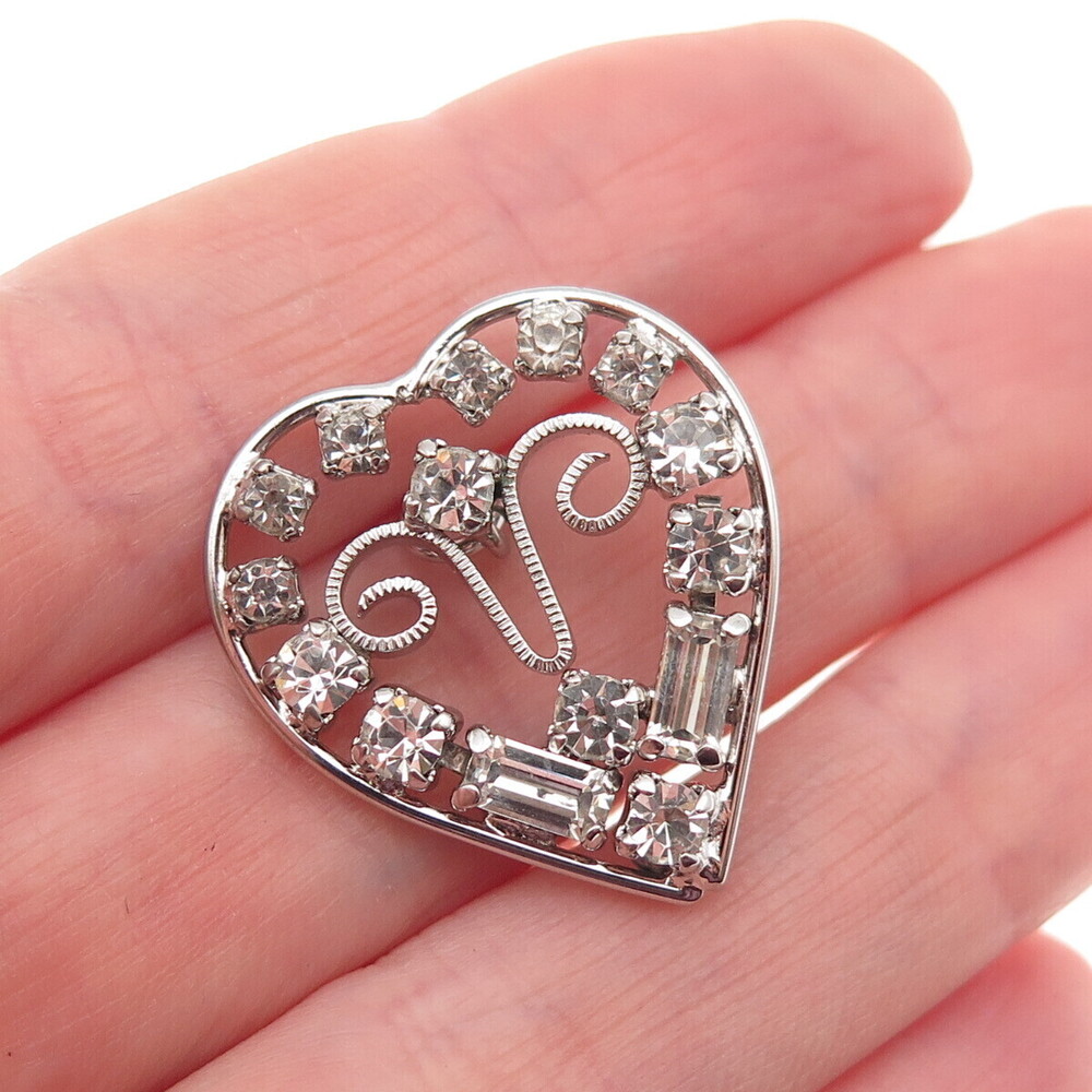 Phyllis 925 Sterling Silver Antique Art Deco Rhinestone Heart Charm Pendant